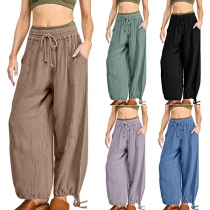 Casual Loose Wide-Leg Trousers with Drawstring and Pockets