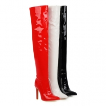 Side Zip Soft Patent Leather High Heel Boots