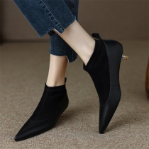 Pointed Toe Stiletto Heel Short Boots with Elastic Design