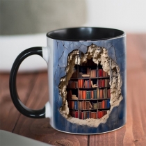 Creative 3D Ceramic Mug with Bookshelf Cave Pattern