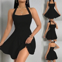 Sexy Halterneck Backless Black Dress