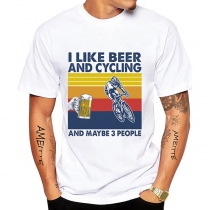 Round Neck Short Sleeved T-Shirt with Fun Bicycle Print
