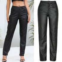 Fashion Black Artificial Leather PU Pants