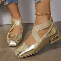Elegant Square Top Criss-cross Block Heeled Ballet Mary Janes Shoes