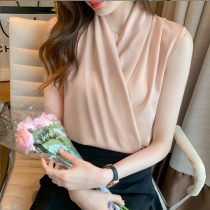 Fashion Lapel V-neck Sleeveless Shirt