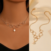 Fashion Irregular Circle Pearl Pendant Necklace