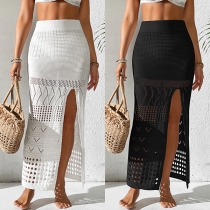 Fashion Hollow Out High Slit Knitted Swimming Cover-up Skirt