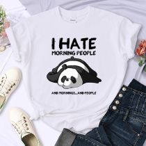 Casual Round Neck Short-Sleeved T-Shirt with Panda Print