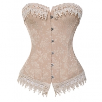 Sexy Lace Spliced Strapless Floral Jacquard Corset