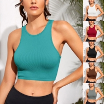 Comfy Round Neck Sleeveless Ribbed Tank Top for Workout
