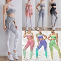Fashion Elastic Gradient Color Two-piece Sport Set Consist of Crop Tank Top and Leggings