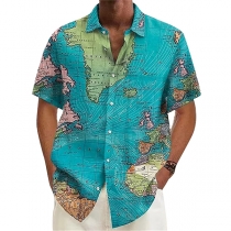 3D Printed Short Sleeve Shirt with Beach Hawaii Map Design