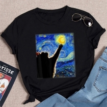 Fashion T-Shirt Top: Cat Starry Sky Portrait