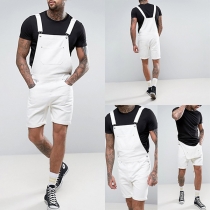 Vintage Men's Denim White Hoop Shorts Jumpsuit Overalls