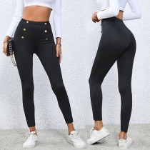 Fashion Double Breated High-rise Skinny Pants