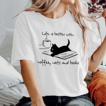 Casual Loose Short Sleeve T-Shirt: Cat Cafe Book Design