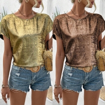 Short-Sleeved Round Neck Shirt in Gold