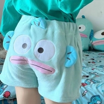 Coral Velvet Casual Pajamas: Cartoon Shorts with Cute Funny Ugly Fish Embroidery