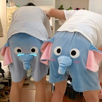 Funny Men's and Women's Shorts: Little Elephant Couple Big Pants with a Nosing Nose and Plush Doll