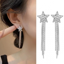 Fashion Rhinestone Star Tassel Earrings