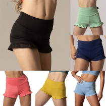 Cute Solid Color Ruffle Hemline Swimming Shorts for Children