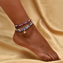 Fashion Star Pendant Colorful Bead Multi-layer Anklet
