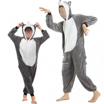 Couple Home Clothes: Husky Cartoon Animal One-Piece Pajamas