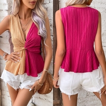 V-Neck Sleeveless Waist Vest: Casual Two-Color Stitching V-Neck Pullover