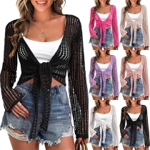 Fashion Hollowout Self-tie Knitted Cardigan