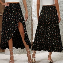 Fresh Style FLoral Printed Ruffle Irregular Hemline Skirt