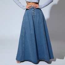 Retro Style Single-Breasted Denim Skirt for Women: A-Line Silhouette
