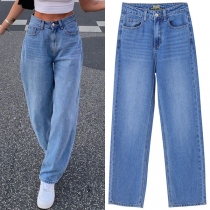 Fashion Old-washed High-rise Straight-cut Denim Jeans