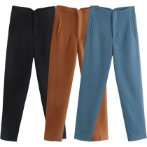 Fashion Solid Color Pleated High-rise Pants