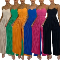 Fashion Sweetheart Neckline Pleated Wide-leg Cami JUmpsuit with Belt