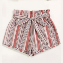 Contrast Color Striped Shorts Belt: Simple and Comfortable Casual Pants