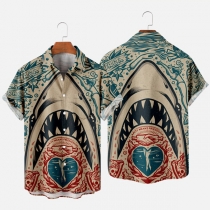 Loose Summer Shirt with Shark Comics Short Sleeve and Pocket