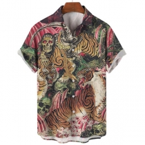 Tiger Skull Short Sleeve Cardigan Shirt