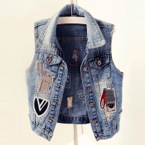 Distressed Patchwork Denim Short Vest