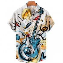 Musical Note Print Men's Shirt with Guitar Design