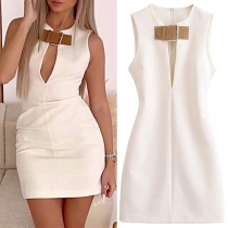 Sexy Front Buckle Cut Out Sleeveless Bodycon Mini Dress