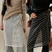 Fashion Polka-dot Sheer Self-tie  Apron Wrap-skirt