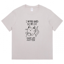 Laid Back Cat Print Summer T-Shirt for Women