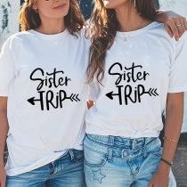 Sister Trip' Letter Round Neck Loose Casual Short-Sleeve T-Shirt