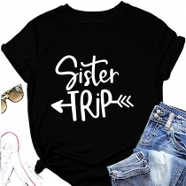 Sister Trip' Letter Round Neck Loose Casual Short-Sleeve T-Shirt