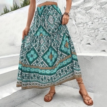 Bohemian Elastic Waist Retro Printed Beach Skirt