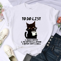 Casual Short Sleeve Cat Print T-Shirt