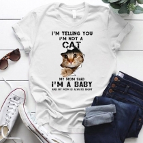 Funny Cat Print Short Sleeve T-Shirt