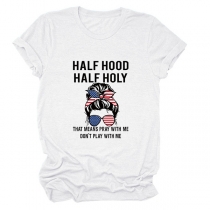 Cool Ladies Short-Sleeved T-Shirt with Sunglasses Flag Design