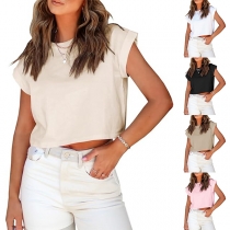 Casual Round Neck Sleeveless Crop Top