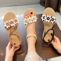 Bohemian Style Flower Round Toe Braided Sandals